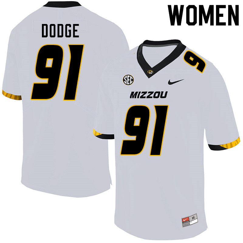Women #91 Josh Dodge Missouri Tigers College Football Jerseys Sale-White - Click Image to Close